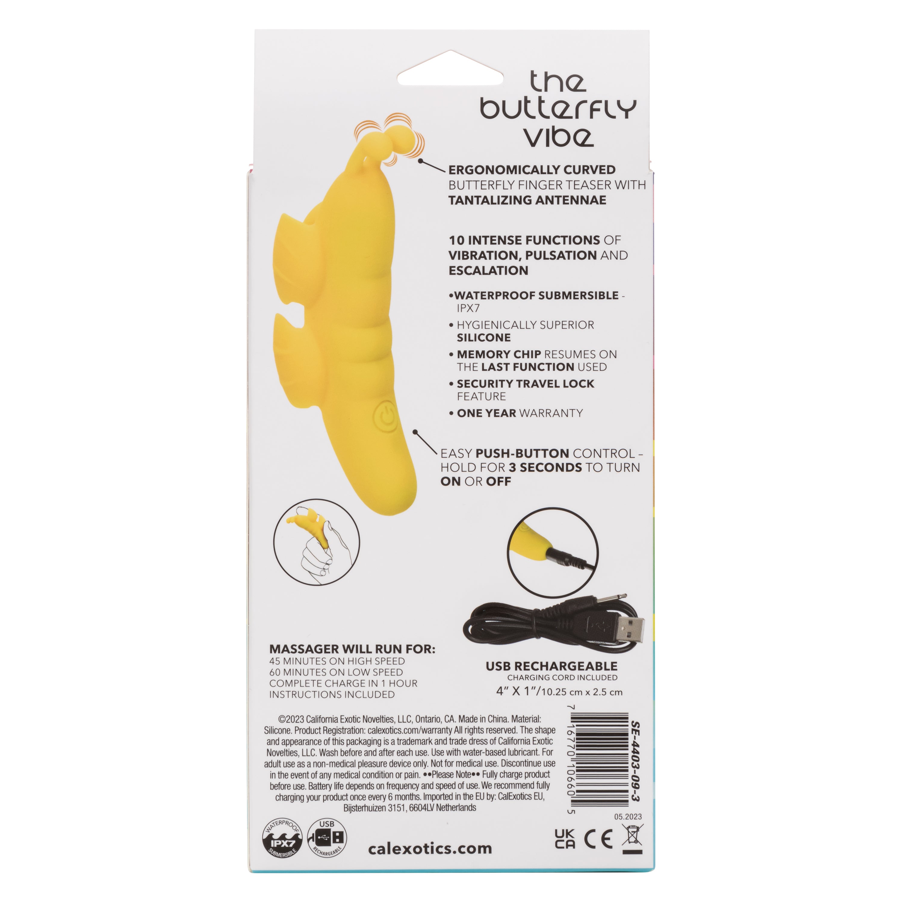 Neon Vibes The Butterfly Vibe Yellow Silicone Finger Teaser with 10 Functions and Rechargeable Finger Stimulator