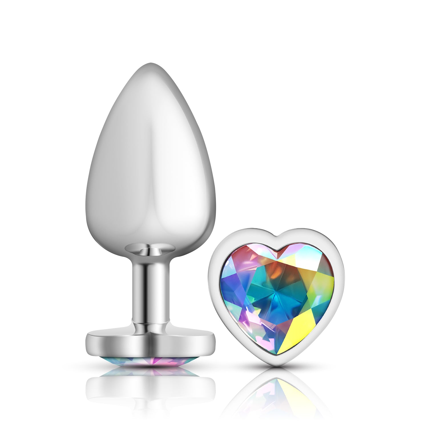Cheeky Charms Silver Metal Butt Plug with Heart Clear Jewel Large Clear > Anal Range > Jewel Butt Plugs