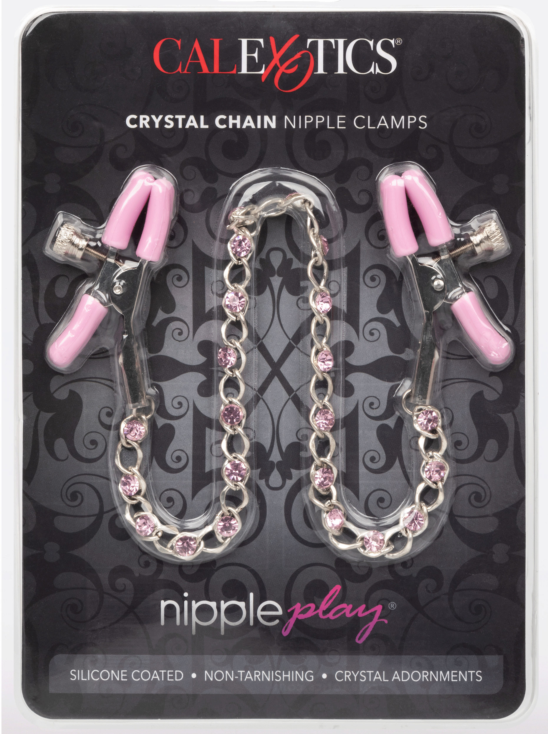 Nipple Play Crystal Chain Adjustable Nipple Clamps with Pink Silicone Coating and Sparkling Crystals Nipple Clips