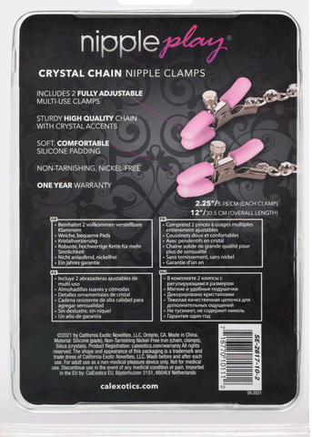 Nipple Play Crystal Chain Adjustable Nipple Clamps with Pink Silicone Coating and Sparkling Crystals Nipple Clips