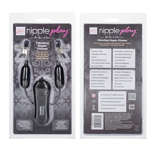 Nipple Play Vibrating Nipple Clamps with Multi-Speed Controller and Adjustable Black Clamps 4.5cm Nipple Clamps