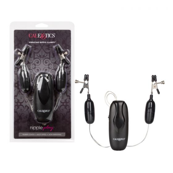 Nipple Play Vibrating Nipple Clamps with Multi-Speed Controller and Adjustable Black Clamps 4.5cm Nipple Clamps