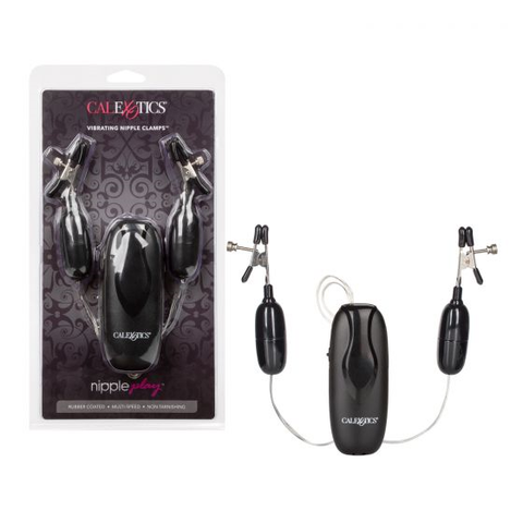 Nipple Play Vibrating Nipple Clamps with Multi-Speed Controller and Adjustable Black Clamps 4.5cm Nipple Clamps