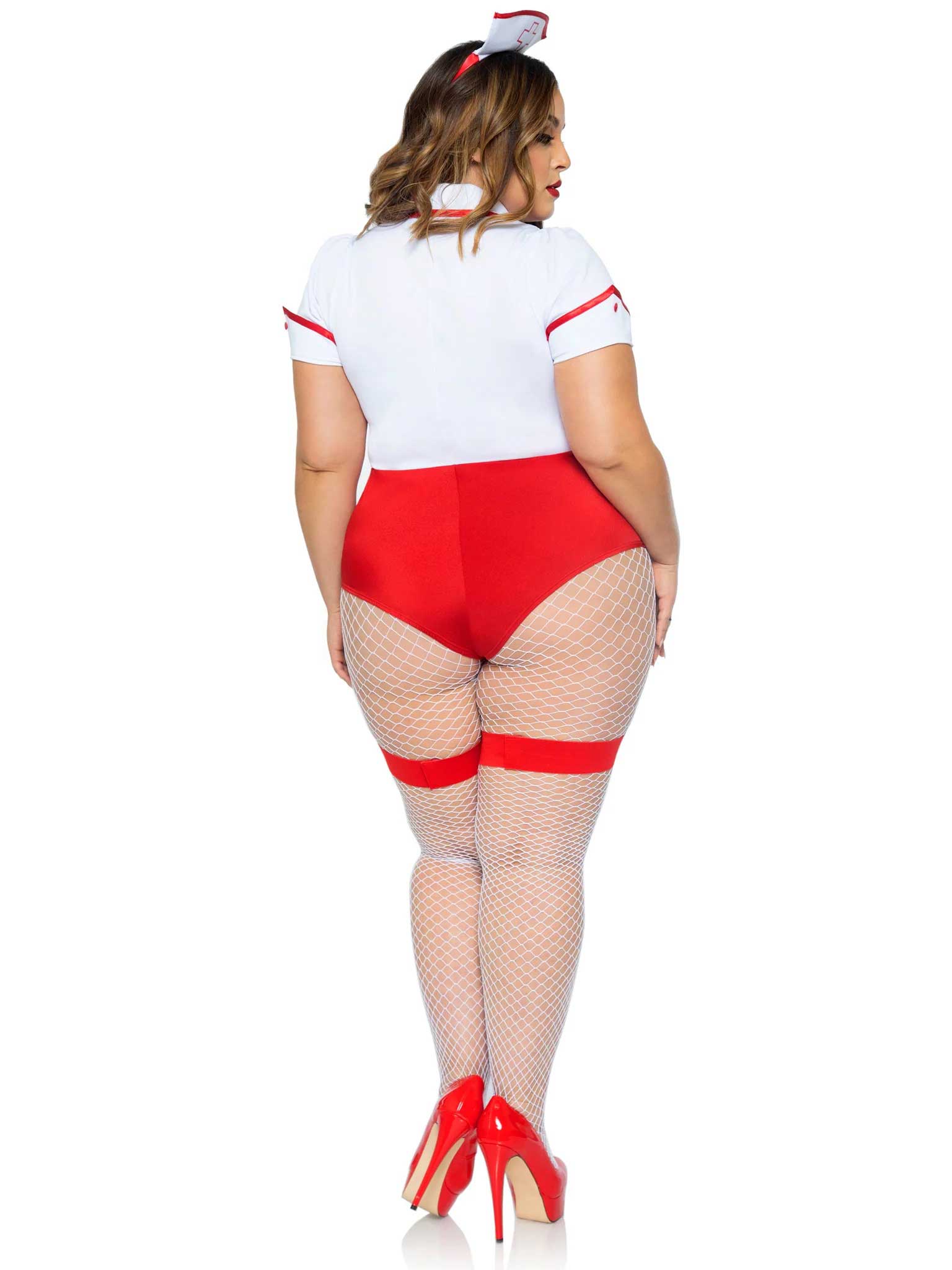 Plus Size Sexy Nurse Costume with Snap Crotch Garter Bodysuit Costumes