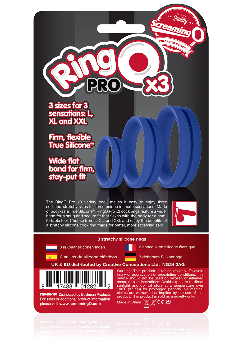 RingO Pro X3 – Durable True Silicone Cock Ring Set with Three Sizes (1.25-2.25 inch diameter) > Cock Ring > Sets