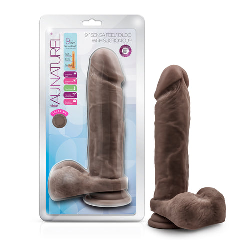 Au Naturel 9 Inch Realistic Dildo with Suction Cup Chocolate Dongs Realistic