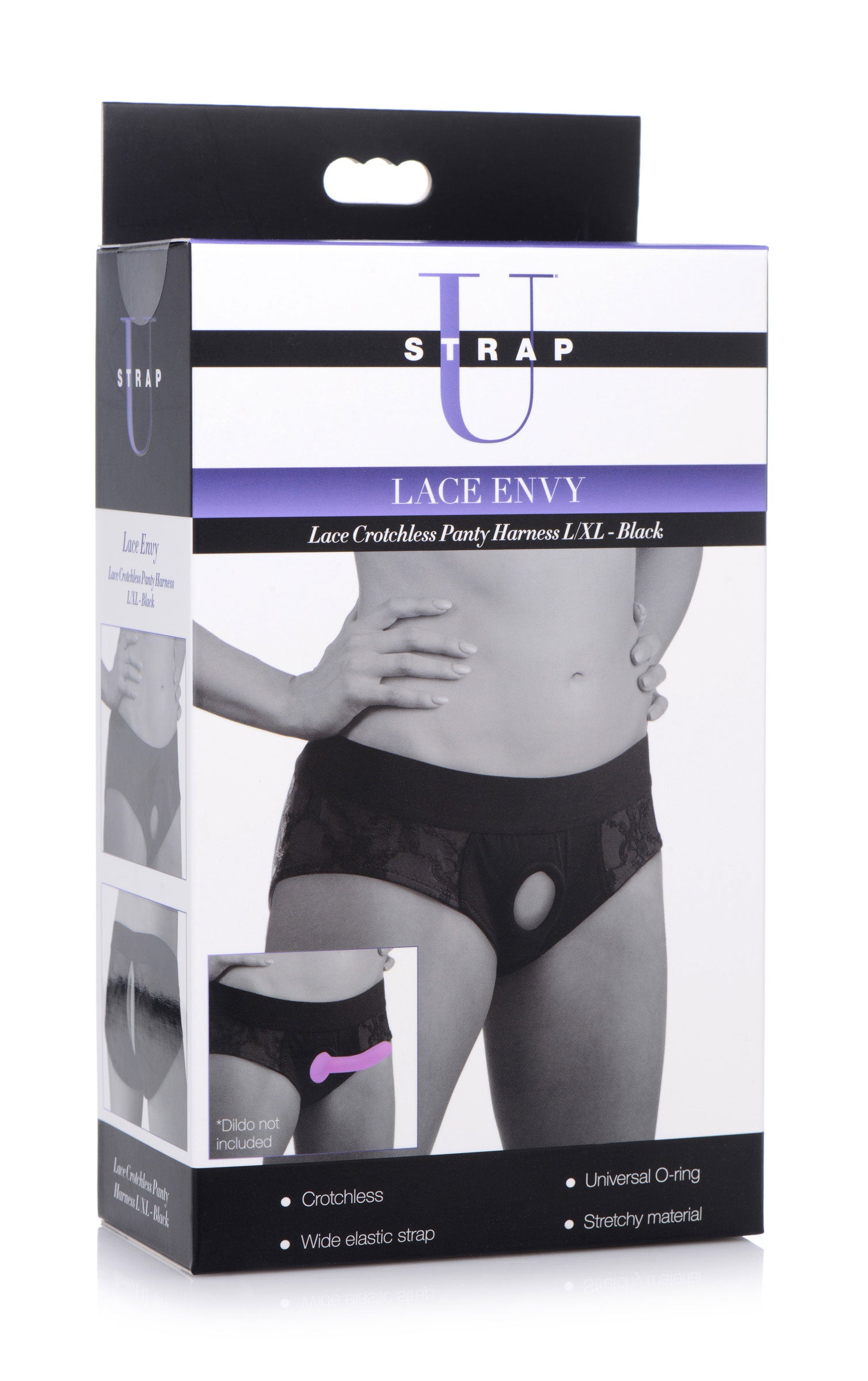 Lace Envy Black Crotchless Panty Harness L/XL > Dildos > Strap On Harnesses