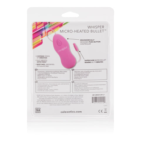 Whisper Micro-Heated Bullet Pink 2-Speed Compact Vibrating Massager with Heat and Silver Plated Finish BULLETS