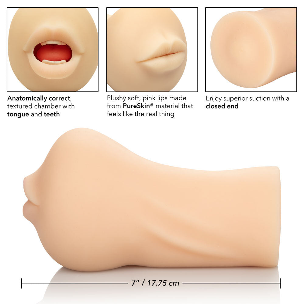 Stroke It Mouth Male Masturbator in Ivory with Textured Chamber Strokers - Manual