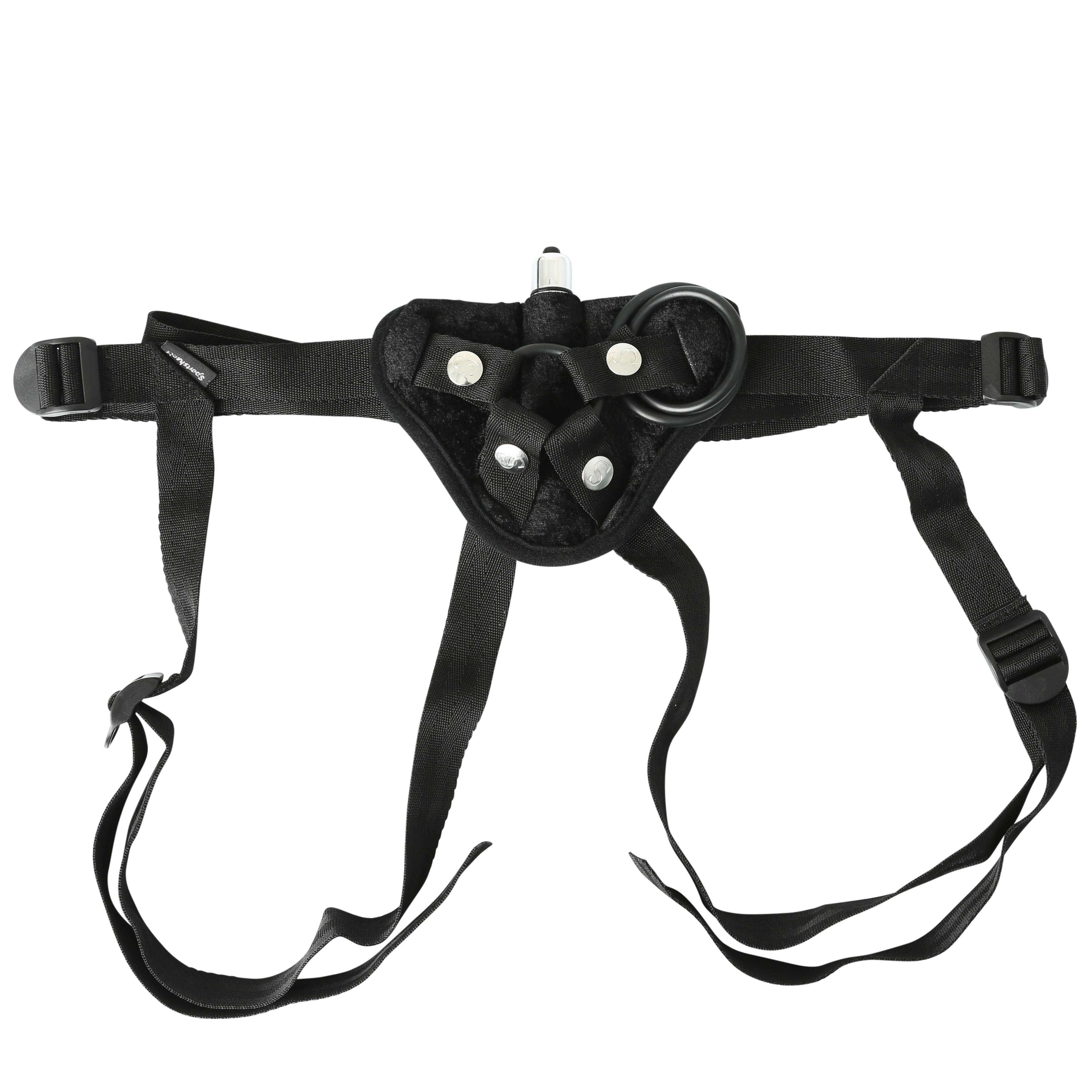 Black Velvet Vibrating Strap-On Harness with Clitoral Vibe Harnesses & Strap-Ons