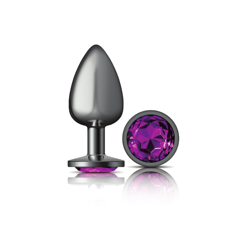 Cheeky Charms Gunmetal Round Butt Plug with Purple Jewel Large > Anal Range > Jewel Butt Plugs