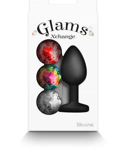 Glams Xchange Small Silicone Butt Plug with Interchangeable Gems Black > Anal Range > Jewel Butt Plugs