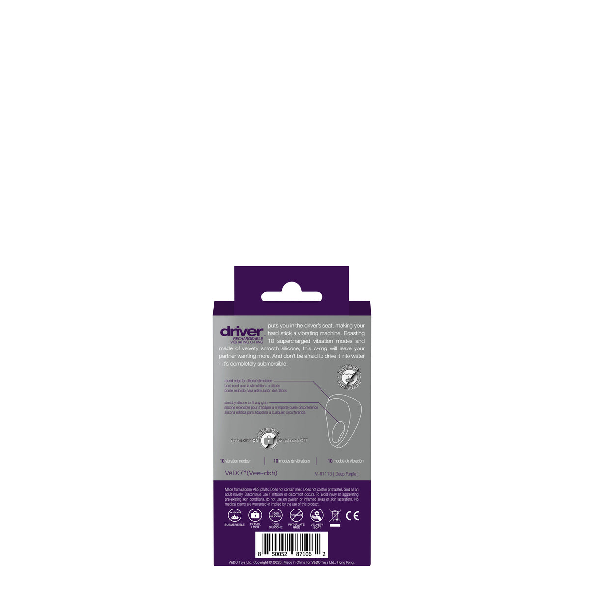 Driver Rechargeable Vibrating Silicone C-Ring with 10 Vibration Modes Male Ring Purple > Cock Ring > Vibrating