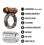 Stay Hard Vibrating Cock Ring Set With Textured Sleeve - Stamina Enhancer > Cock Ring > Vibrating