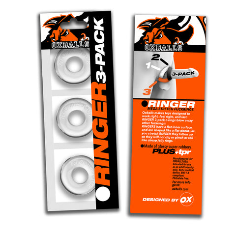 OXBALLS RINGER 3-pack of DO-NUT-1 cockrings CLEAR Clear COCK RING Set