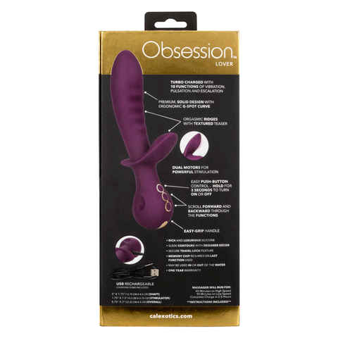 Obsession Lover Turbo-Charged Dual Vibrator in Purple with 10 Vibration Functions and Waterproof Silicone Design Vibrators