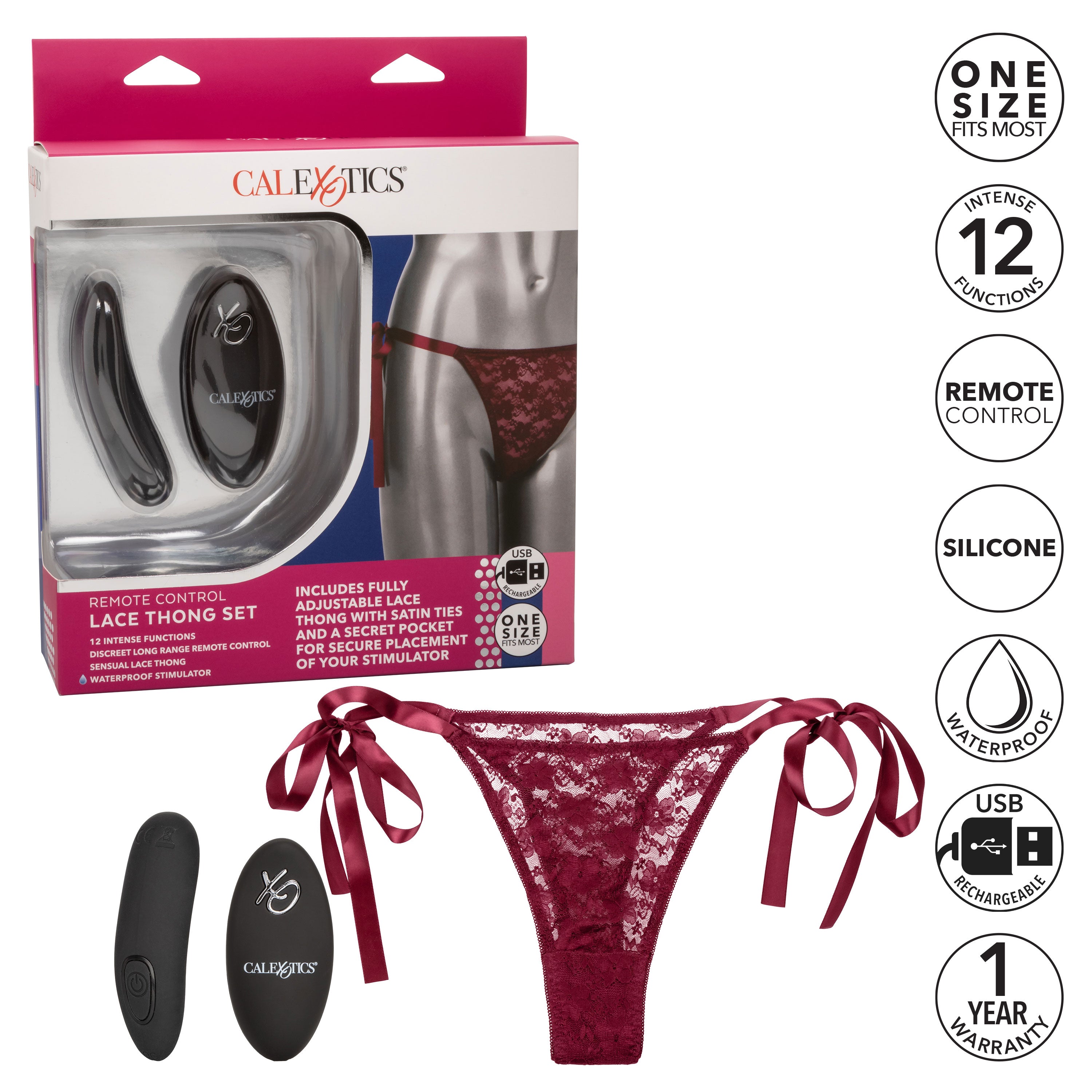 Remote Control Lace Thong Set Burgundy with Mini Vibrator Panty Vibrators