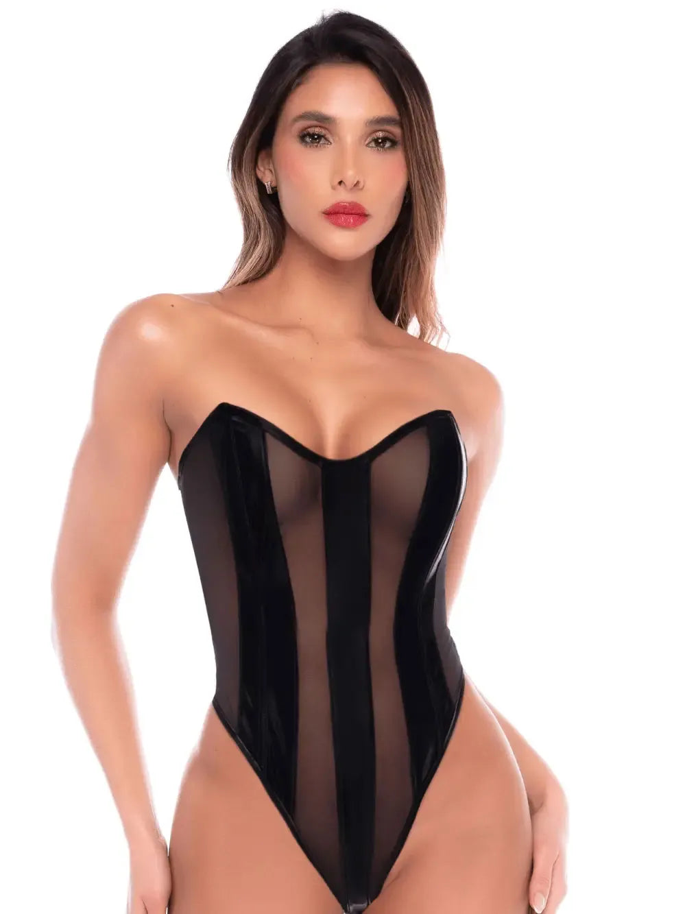 Liquid Structured Mesh Lace Up Back Bodysuit Black S M > Clothes > Bodies and Playsuits