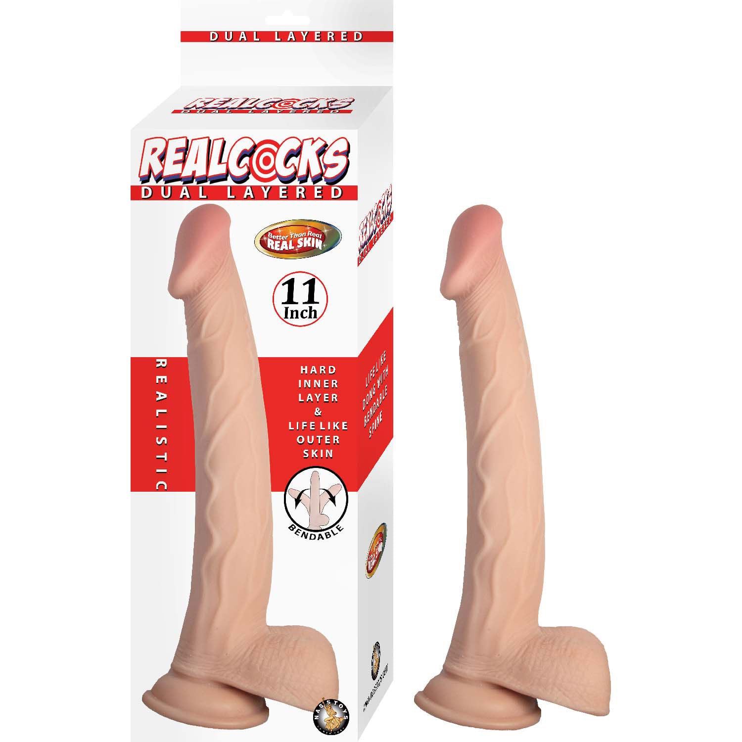 Realcocks Dual Layered 11 Inch White – Bendable Dual-Density Dong White Dongs Realistic
