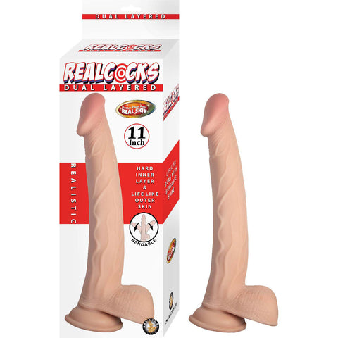 Realcocks Dual Layered 11 Inch White – Bendable Dual-Density Dong White Dongs Realistic