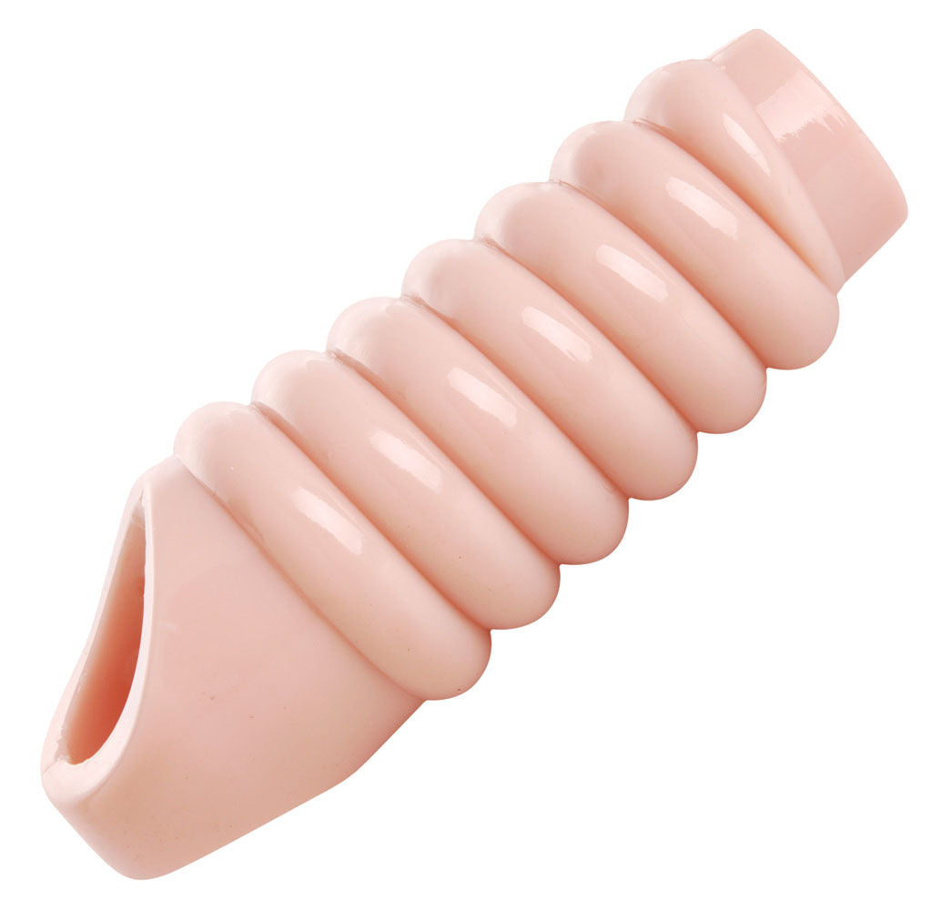 Really Ample Ribbed Penis Enhancer Sheath for Girth and Sensation Beige SLEEVES