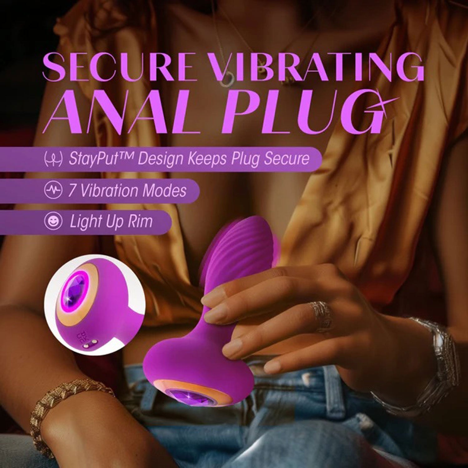 Oh My Gem Amethyst Anal Plug with 7 Vibration Settings Purple Butt Plugs - Vibrating