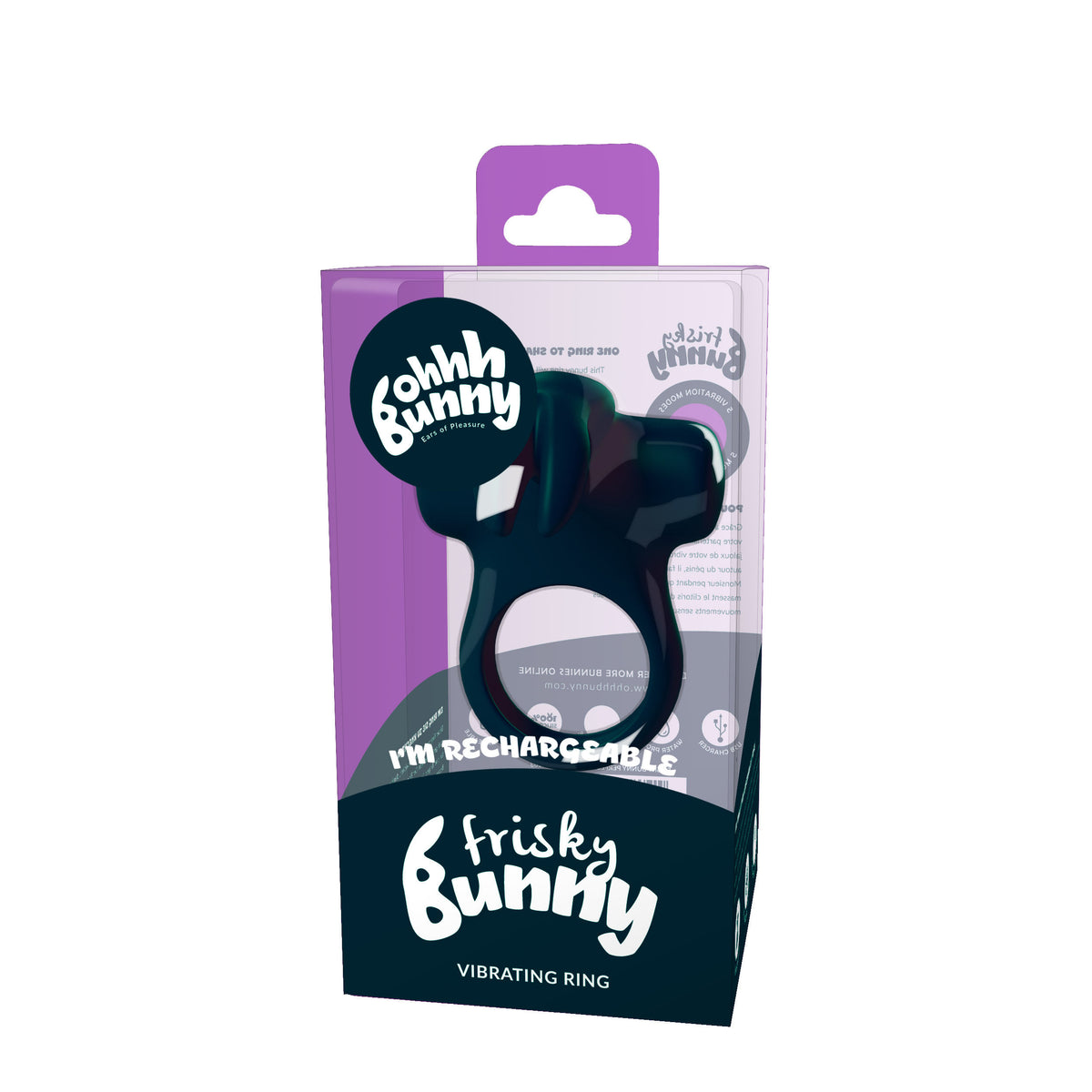 Ohhh Bunny Frisky Bunny Vibrating Ring Black Pearl Sex Toy > Cock Ring > Vibrating