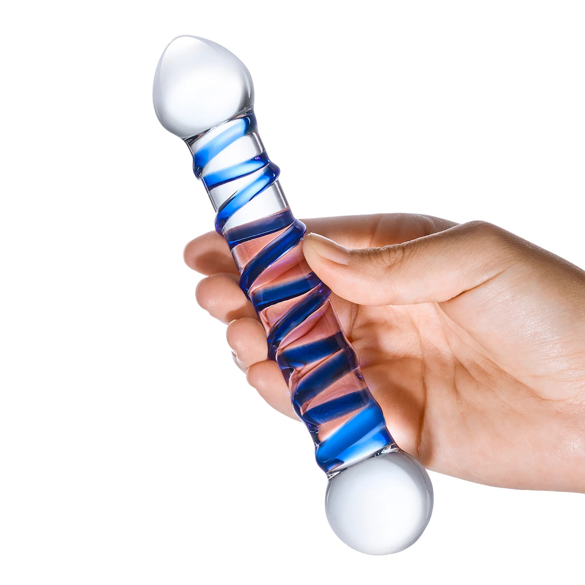 Glas 6.5 Inch Spiral Dildo with Blue Swirls > Glass > Dildos