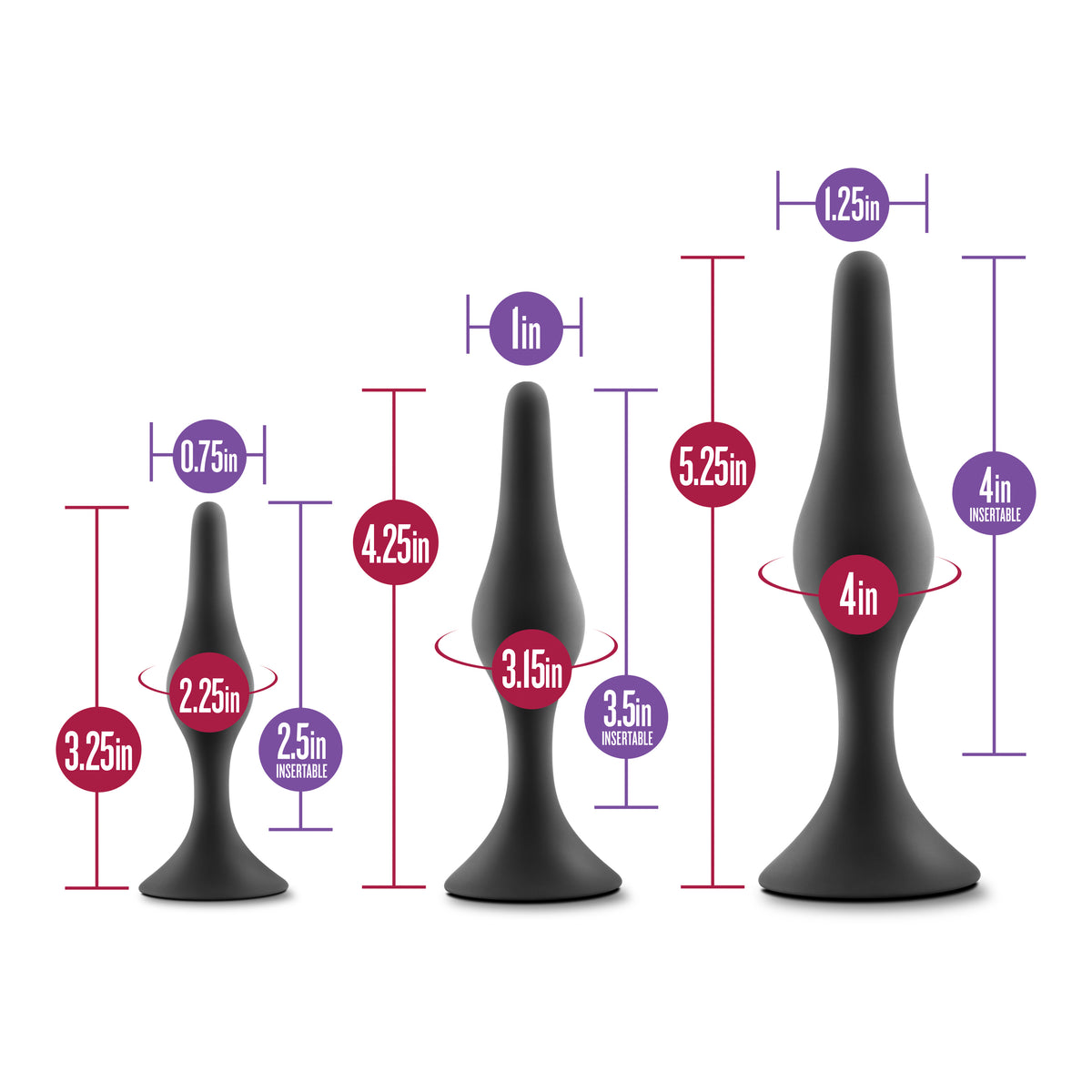 Luxe Beginner Plug Kit (Black) – Three Graduated Sizes Anal Plug Set > Anal Range > Butt Plug Kits