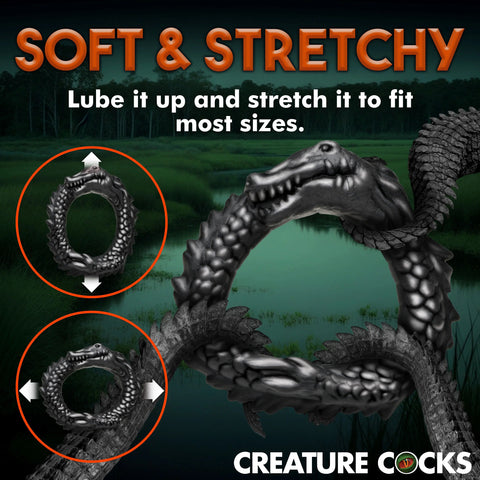Black Caiman Silicone Cock Ring With Ridges And Stretch Fit COCK RINGS