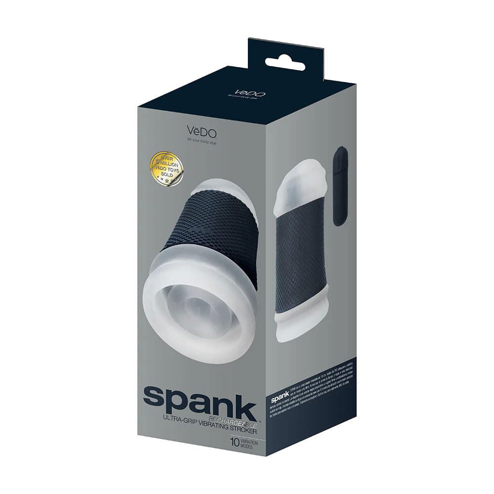 Spank Ultra-Grip Vibrating Stroker (Clear) – Rechargeable 7-Inch Soft TPE Stroker Strokers - Vibrating