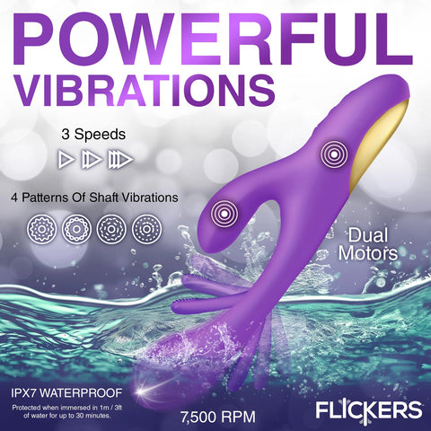 Tri-Flick Silicone Rabbit Vibrator Rechargeable Purple Toy VIBRATORS-RABBIT