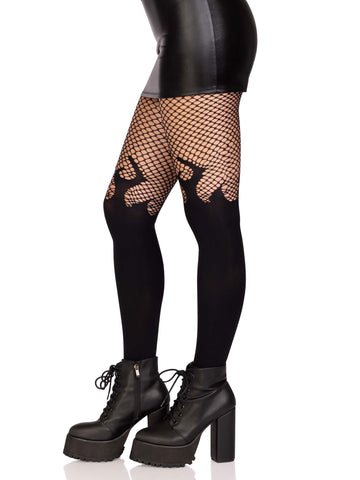 Opaque Flame Fishnet Top Tights One Size Black Hosiery Hosiery