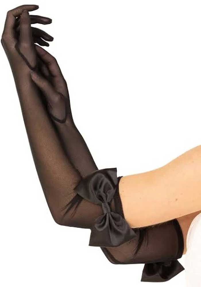 Opera Length Black Mesh Gloves With Satin Bow > Clothes > Accessories