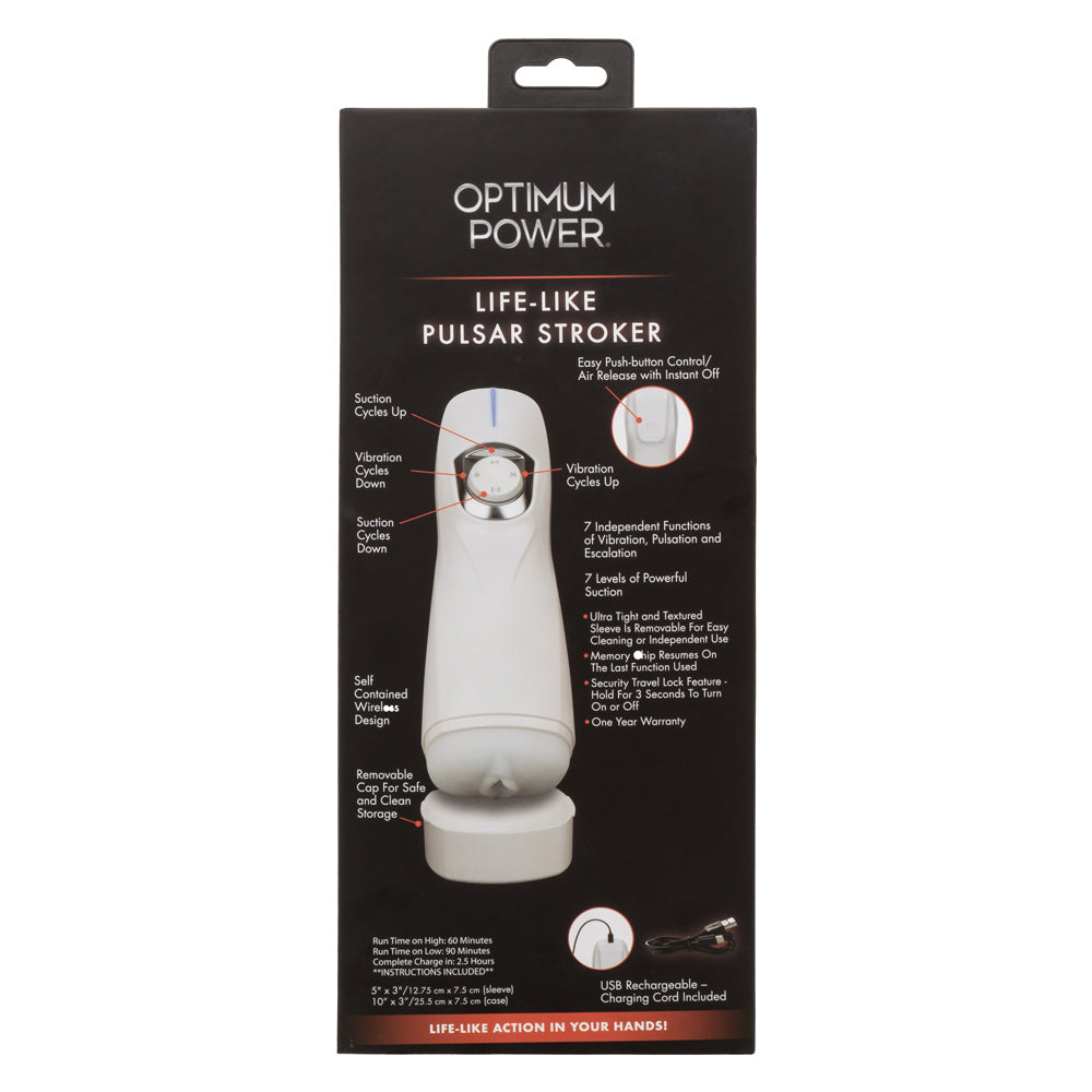 Optimum Power Lifelike Pulsar Stroker Rechargeable White Male Masturbator with Vibration and Suction Functions Strokers - Auto