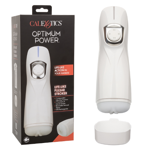 Optimum Power Lifelike Pulsar Stroker Rechargeable White Male Masturbator with Vibration and Suction Functions Strokers - Auto