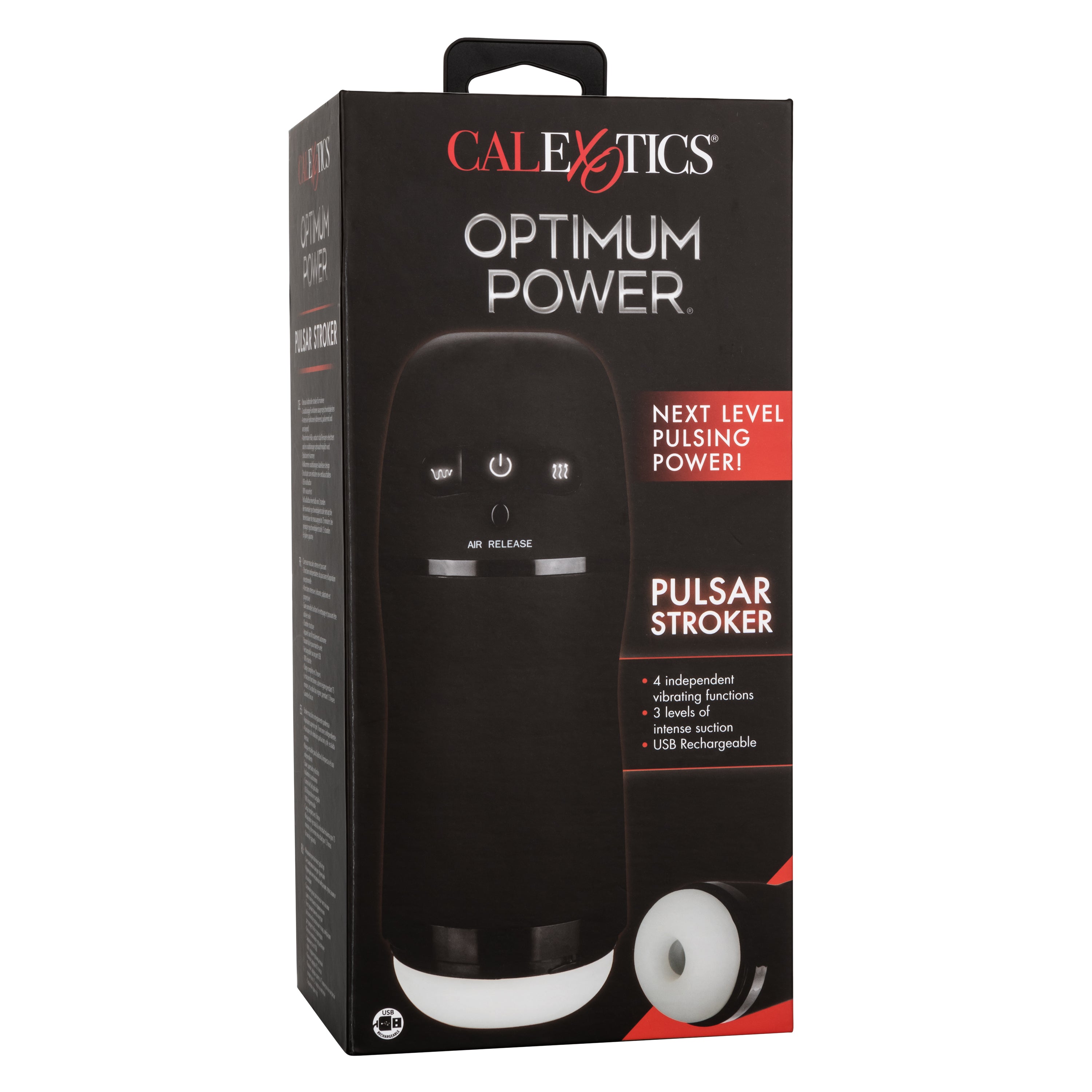 Optimum Power Pulsar Stroker Black Rechargeable Vibrating Masturbator with Suction and Textured Sleeve Strokers - Manual