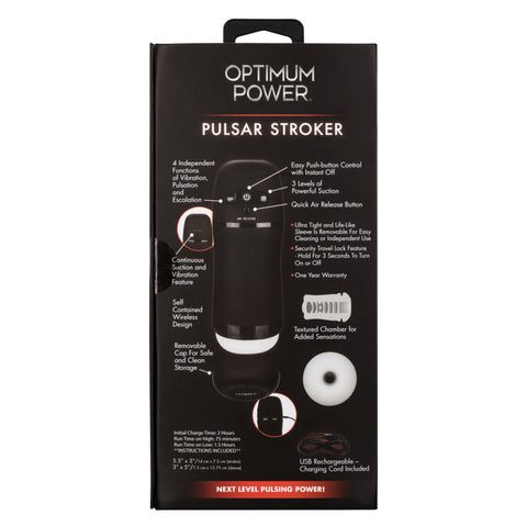 Optimum Power Pulsar Stroker Black Rechargeable Vibrating Masturbator with Suction and Textured Sleeve Strokers - Manual
