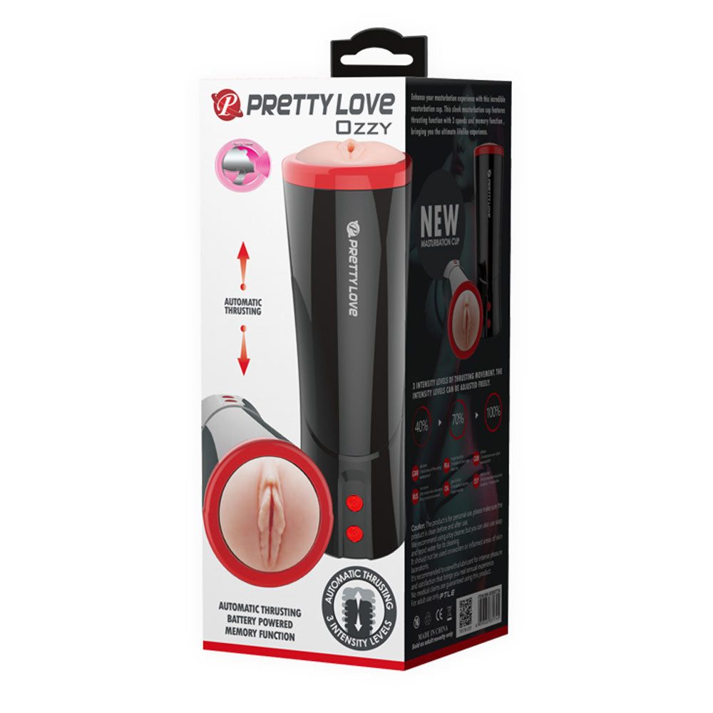 Pretty Love Ozzy Male Masturbator Vagina Soft Sleeve Black Red Strokers - Manual