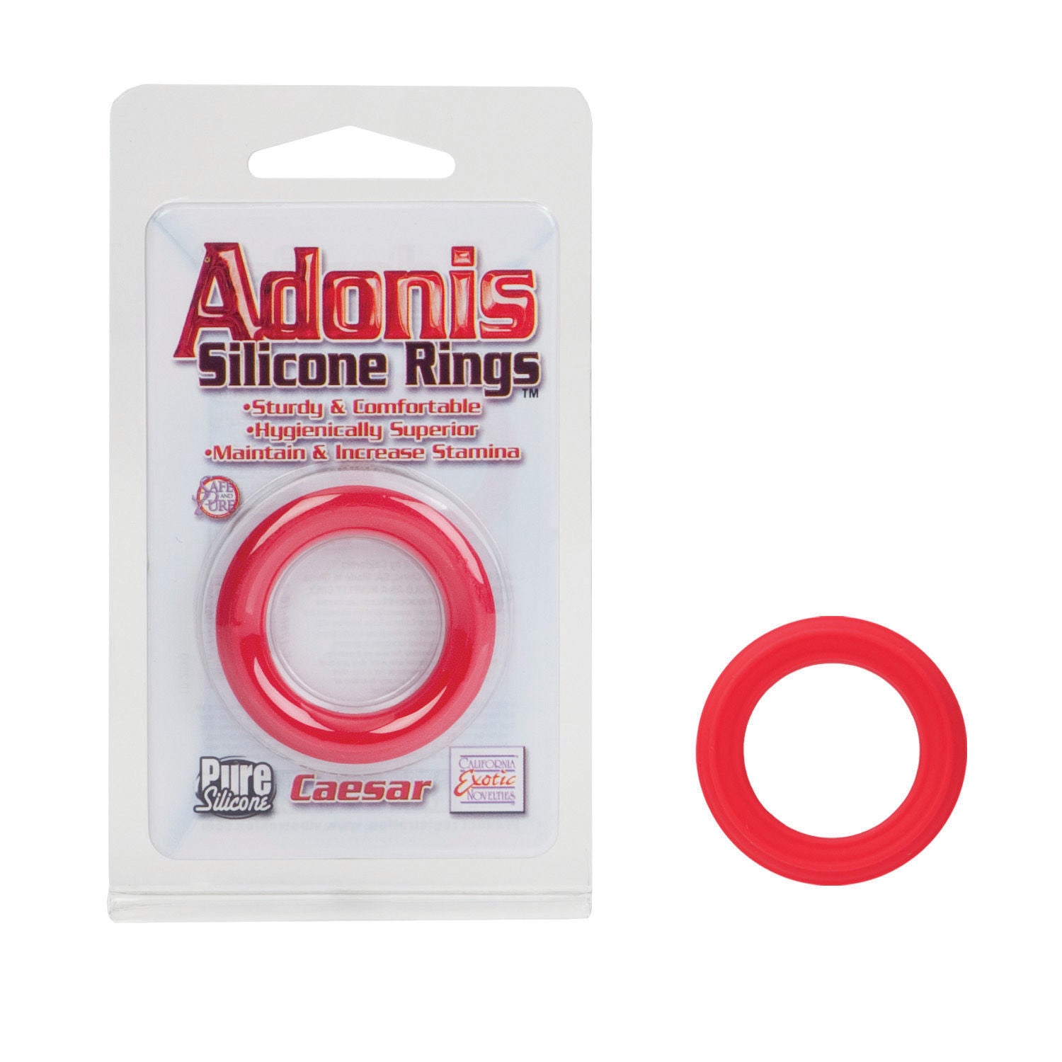 Caesar Black Silicone Cock Ring for Stamina and Comfort Red COCK RINGS