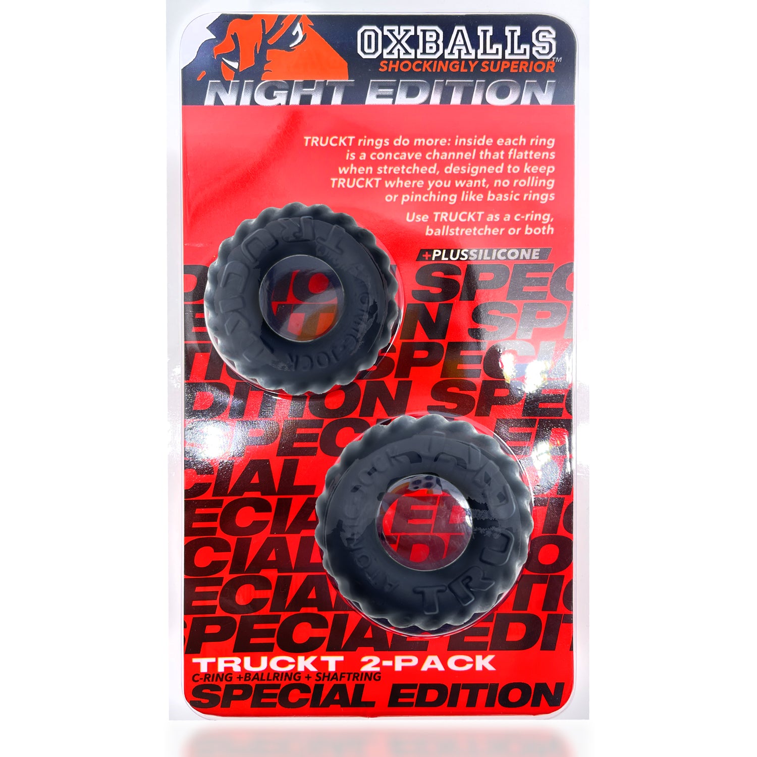 Oxballs Truckt 2 Piece Cockring Plus Silicone Special Edition Night Black COCK RING Set