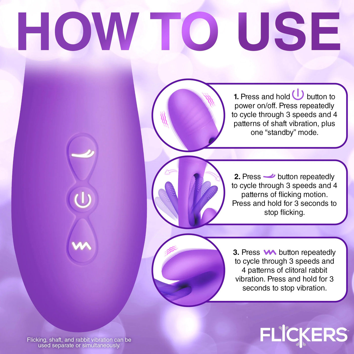 Tri-Flick Flicking Silicone Rabbit Vibrator - Purple VIBRATORS-RABBIT