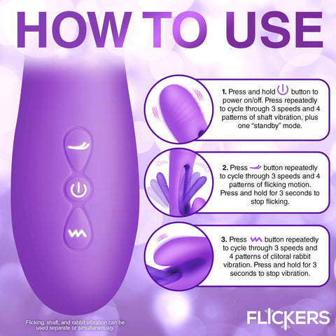 Tri-Flick Flicking Silicone Rabbit Vibrator - Purple VIBRATORS-RABBIT