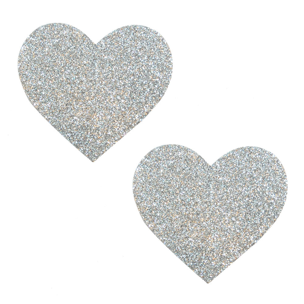 Silver Pixie Dust Glitter Heart Pasties for Adult Intimacy Silver Pasties