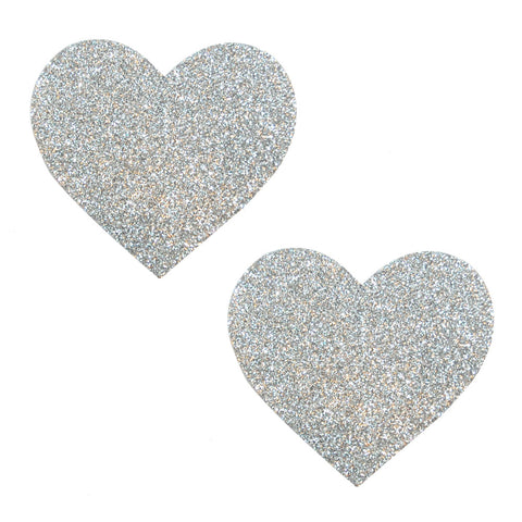 Silver Pixie Dust Glitter Heart Pasties for Adult Intimacy Silver Pasties