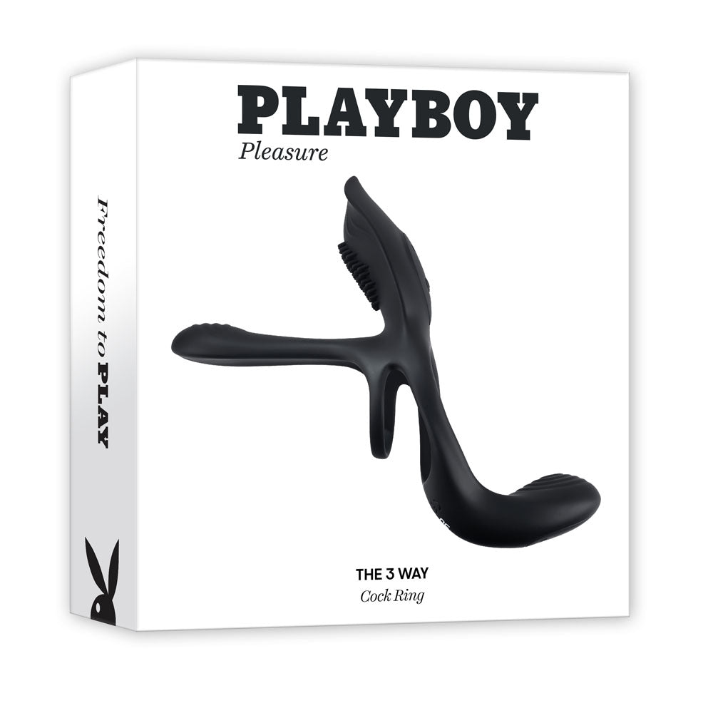 Playboy Pleasure The 3 Way USB Rechargeable Cock Ring 16.5 cm Black Cock Rings Vibrating