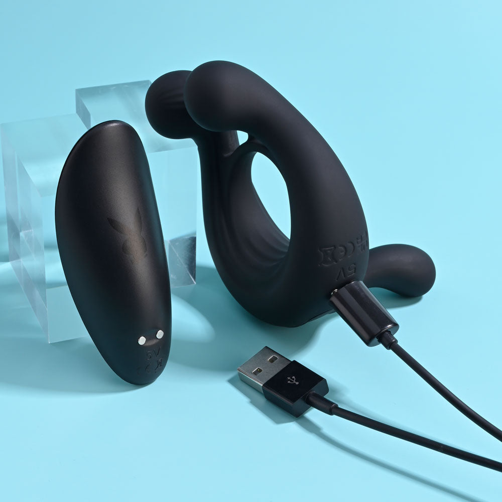 Playboy Pleasure Triple Play USB Rechargeable Cock Ring With Wireless Remote Cock Rings Vibrating