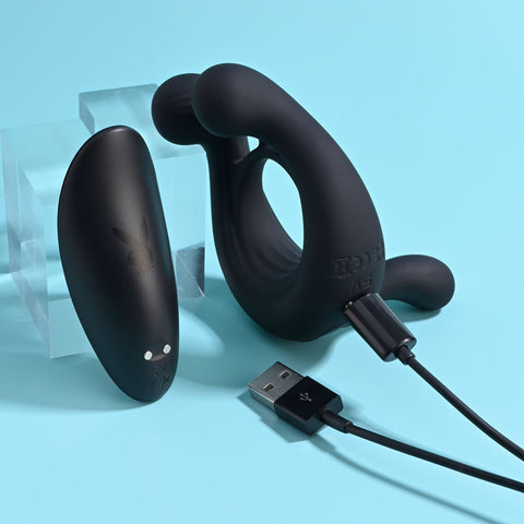 Playboy Pleasure Triple Play USB Rechargeable Cock Ring With Wireless Remote Cock Rings Vibrating