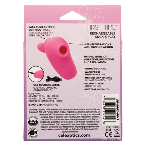 First Time Rechargeable Suck and Play Clitoral Massager Pink Pink Suction Stimulator
