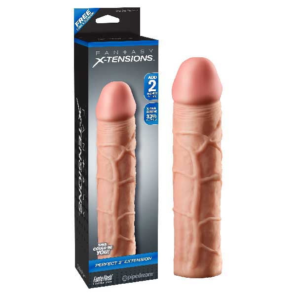 Fantasy X-Tensions Perfect 2 Inch Extension Penis Extension Sleeve Beige Penis Extension & Sleeves